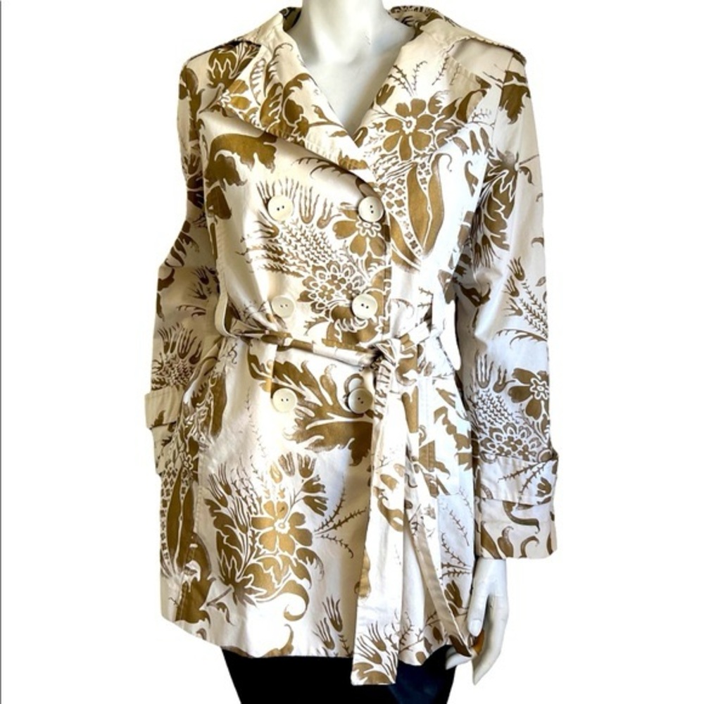 CAbi 461 Wimbledon Courtside Trench Coat Jacket Metallic Gold Ivory